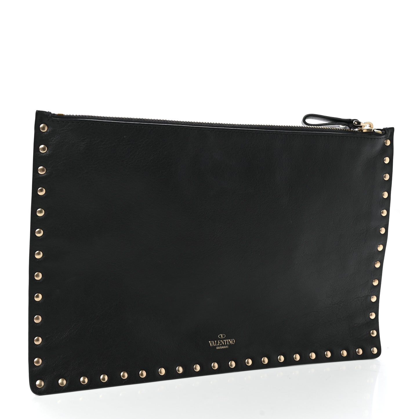 Vitello Large Rockstud Zip Pouch Black