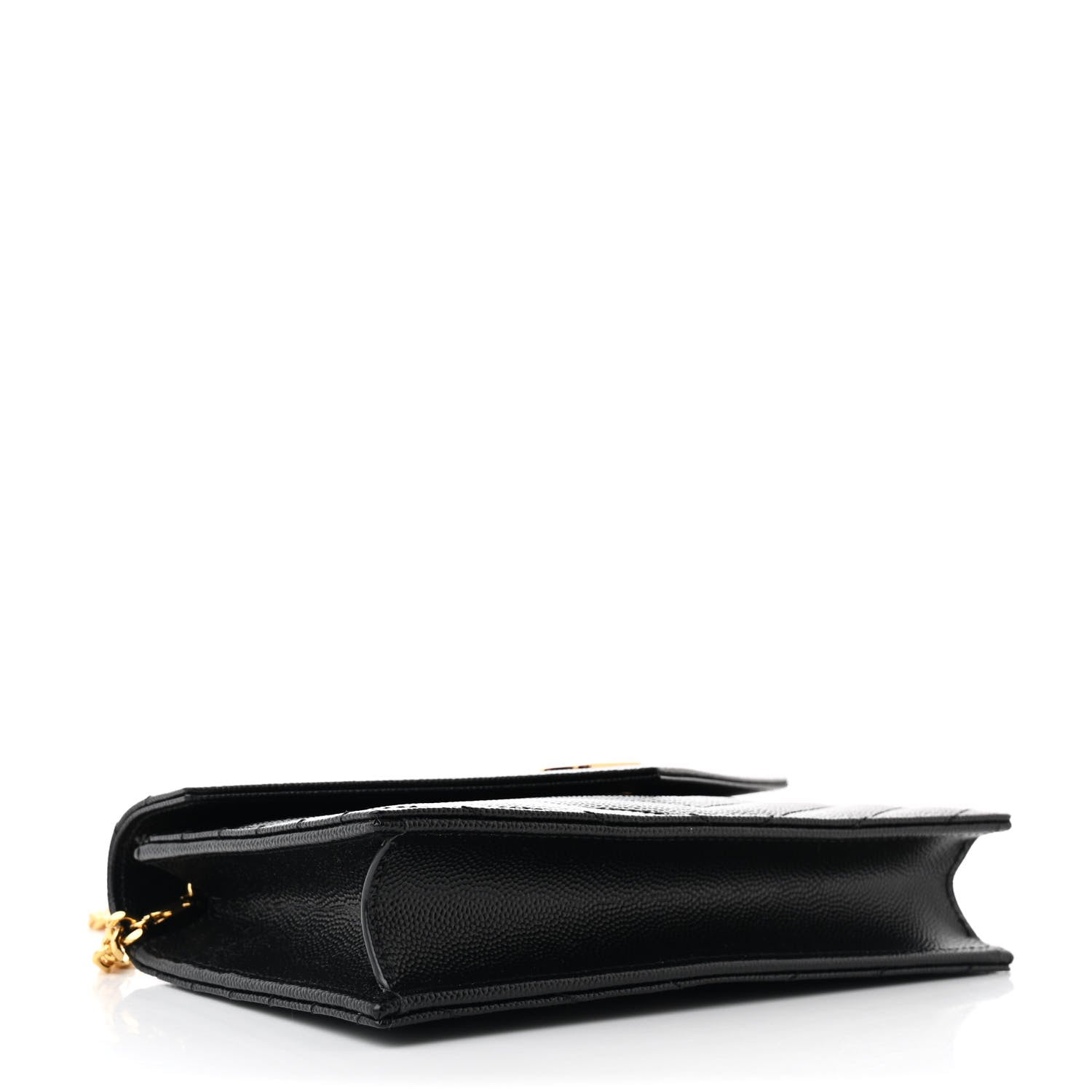 Saint Laurent Grain De Poudre Matelasse Chevron Monogram Envelope Chain Wallet Black 4 of 11