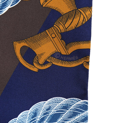 Hermes Silk Maxi Della Cavalleria Twilly Indigo Gold Marron 4 of 4