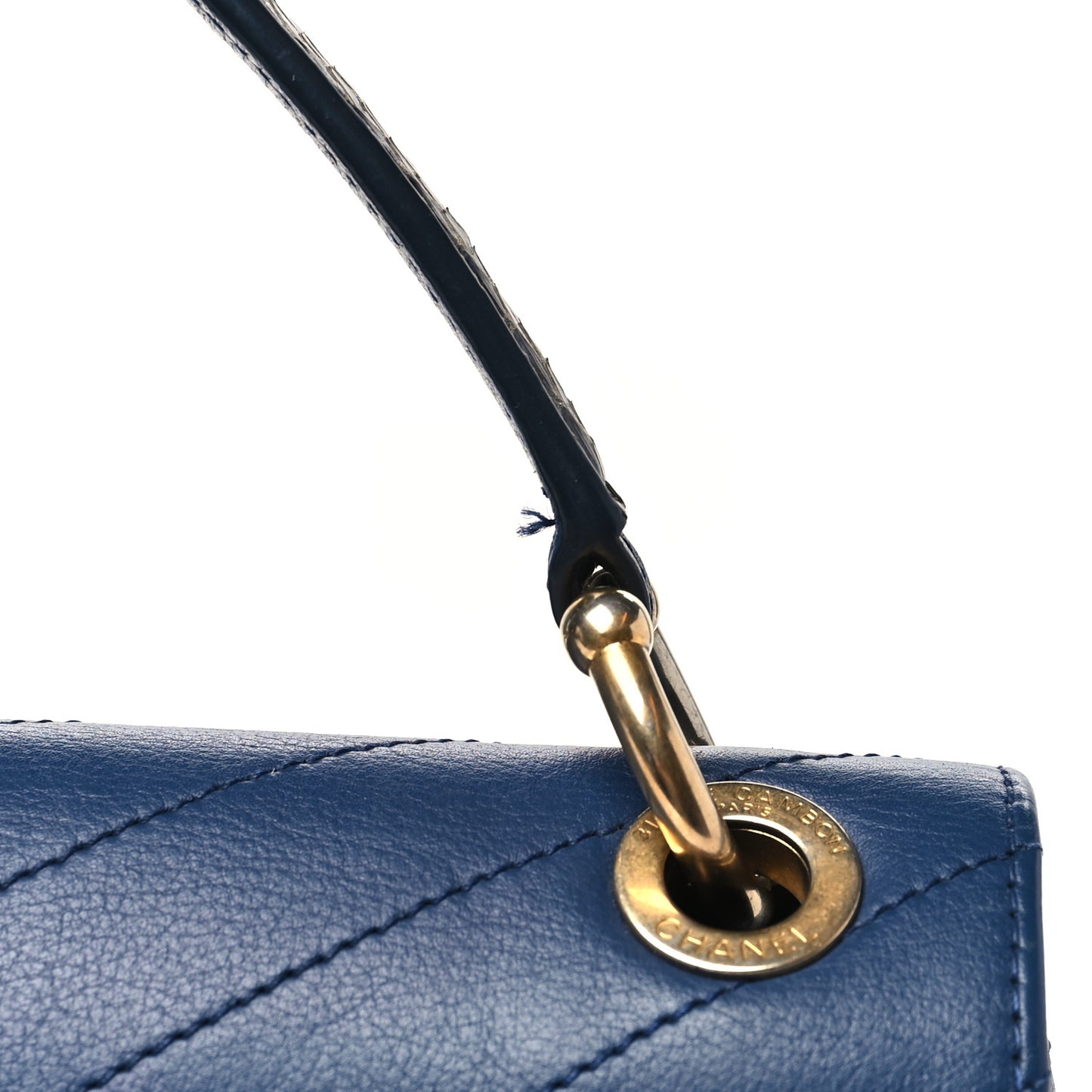 Grained Calfskin Snakeskin Small Chevron Chic Top Handle Flap Blue