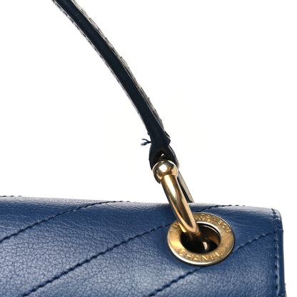 Chanel Grained Calfskin Snakeskin Small Chevron Chic Top Handle Flap Blue 11 of 11