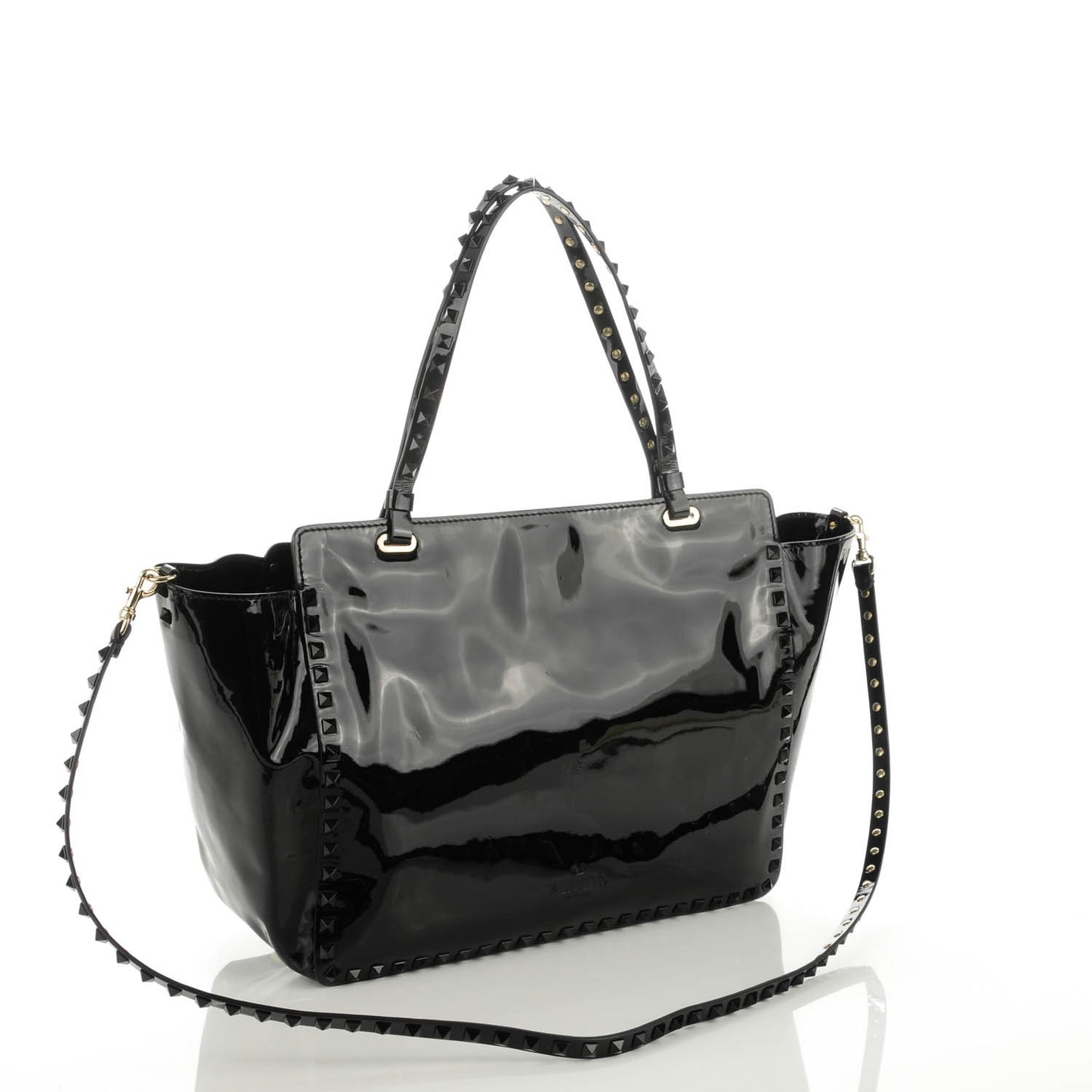 Patent Medium Rockstud Tote Black