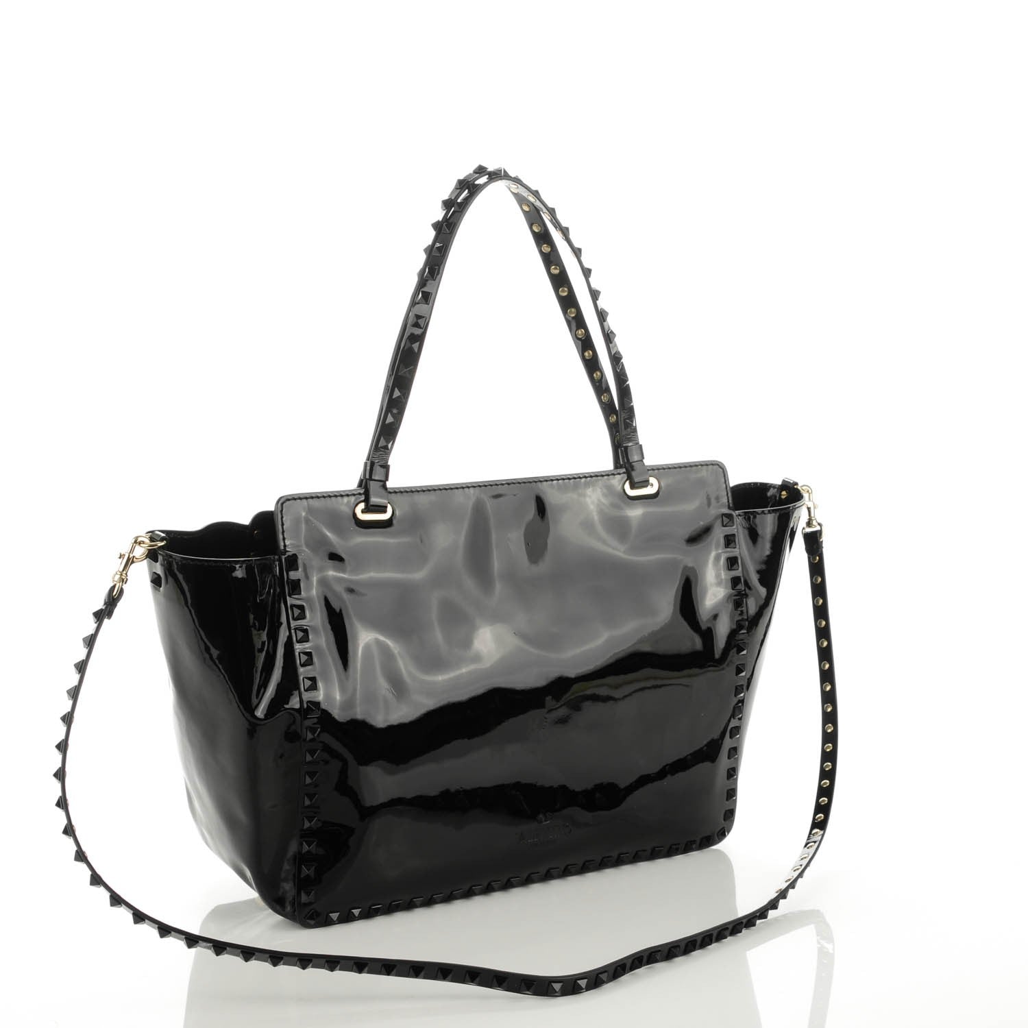 Valentino Garavani Patent Medium Rockstud Tote Black 3 of 7