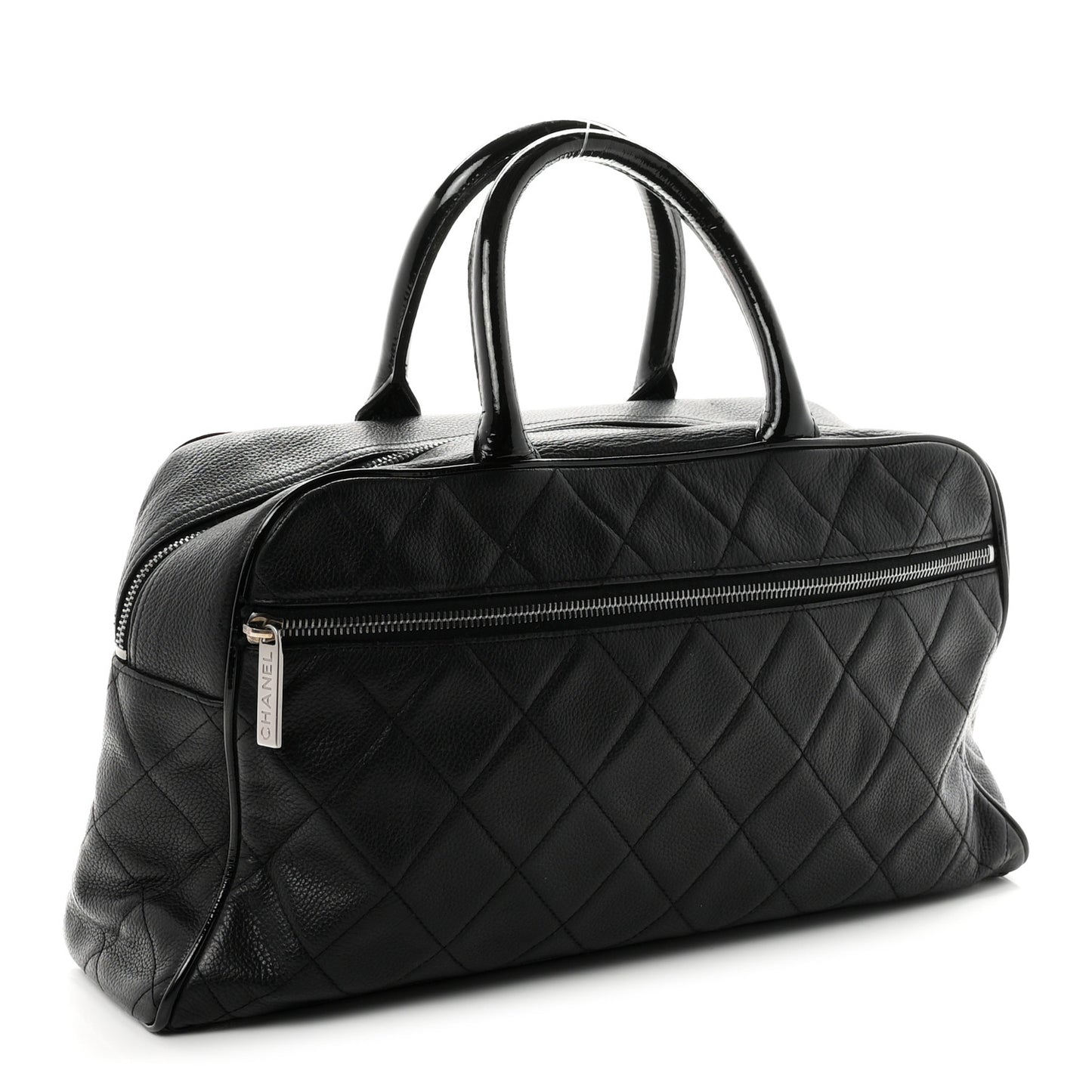 Caviar Patent Quilted Large Bowler Black
