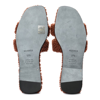 Hermes Woolskin Oran Sandals 37.5 Cognac 5 of 9