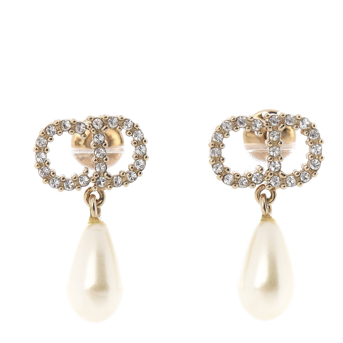 Pearl Crystal CD Drop Earrings Gold