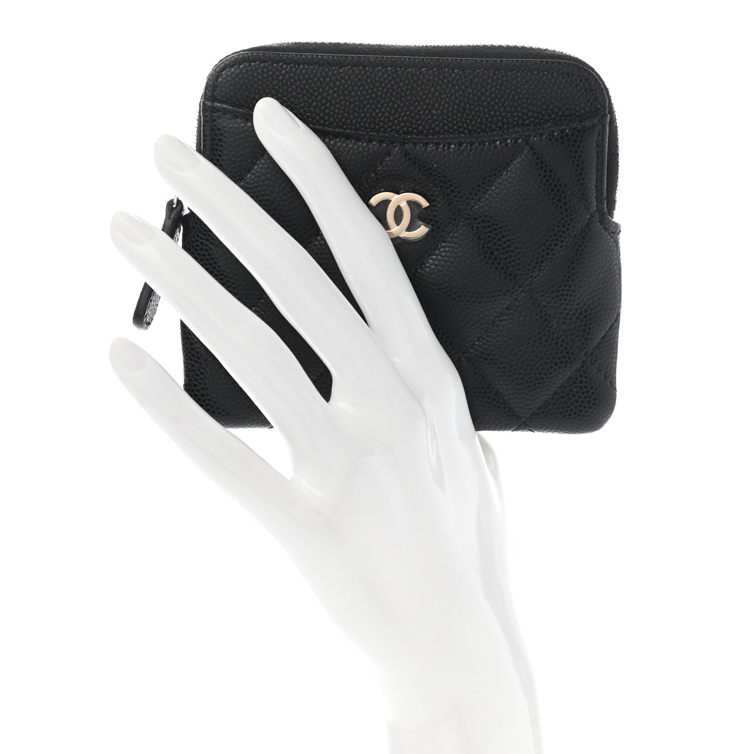Chanel Caviar Quilted Zip Card Holder Wallet Black 2 of 8