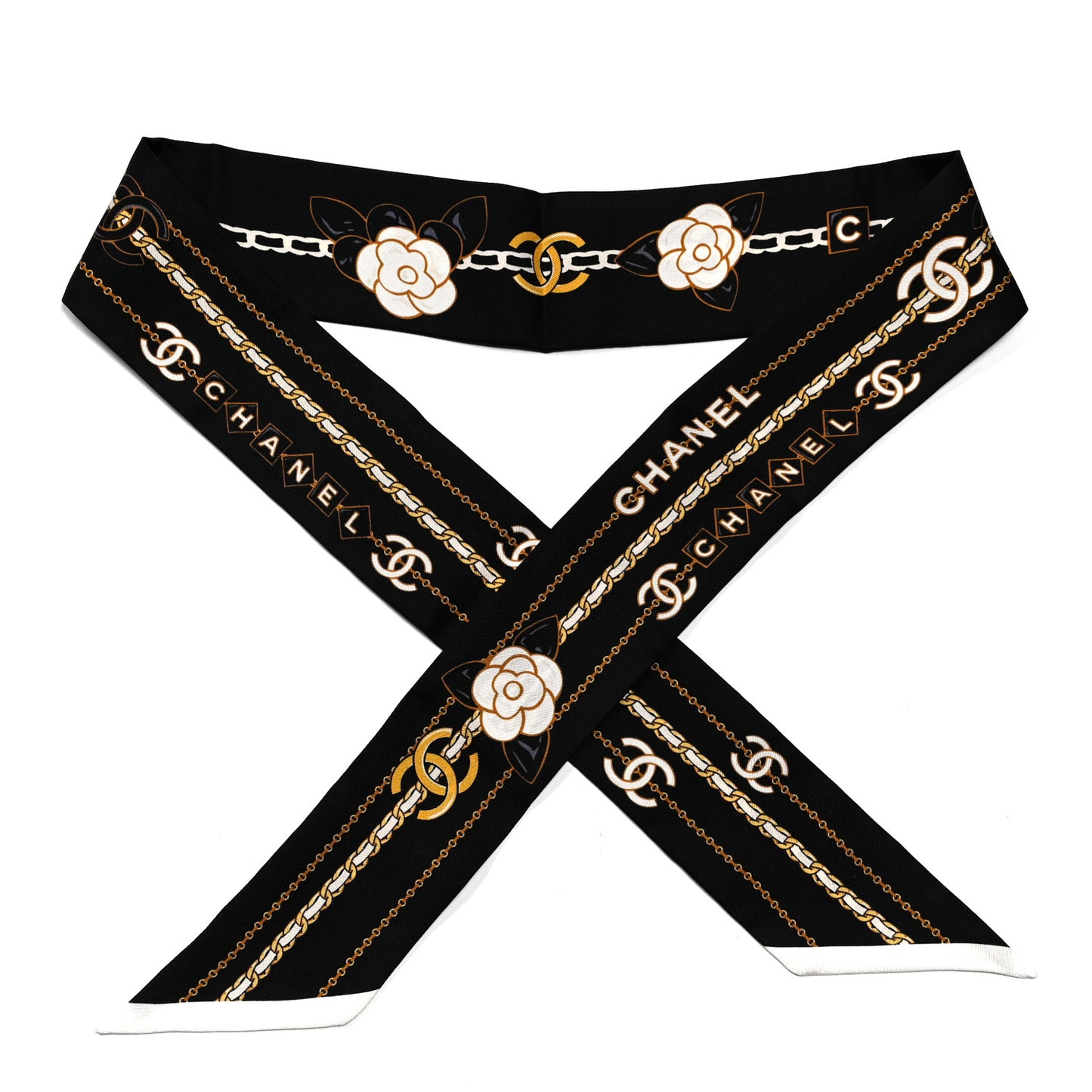 Silk Twill CC Slim Bandeau Scarf Black Golden