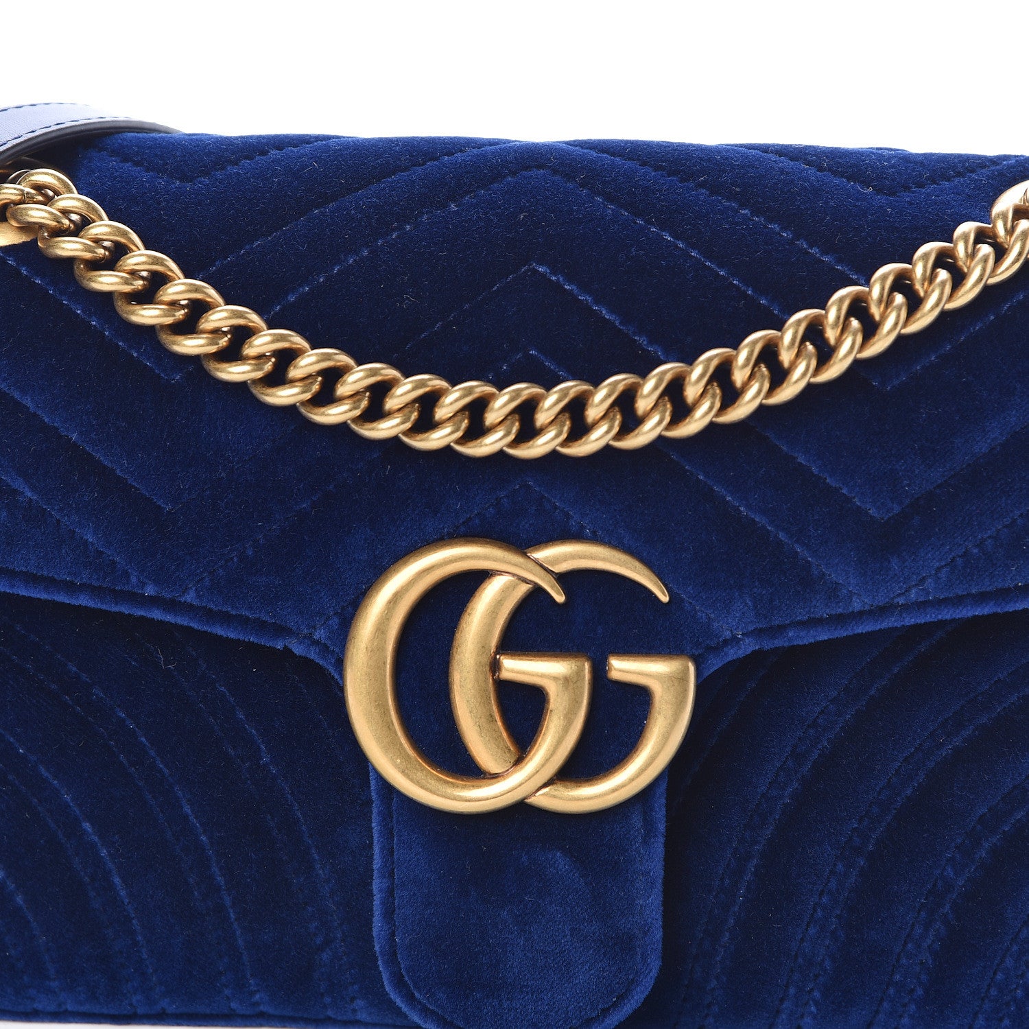 Gucci Velvet Matelasse Small GG Marmont Shoulder Bag Cobalt Blue 8 of 10