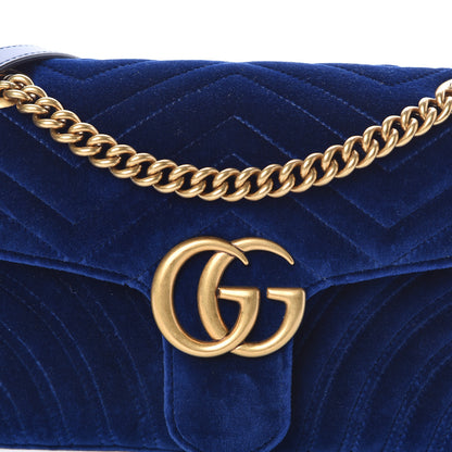 Gucci Velvet Matelasse Small GG Marmont Shoulder Bag Cobalt Blue 8 of 10