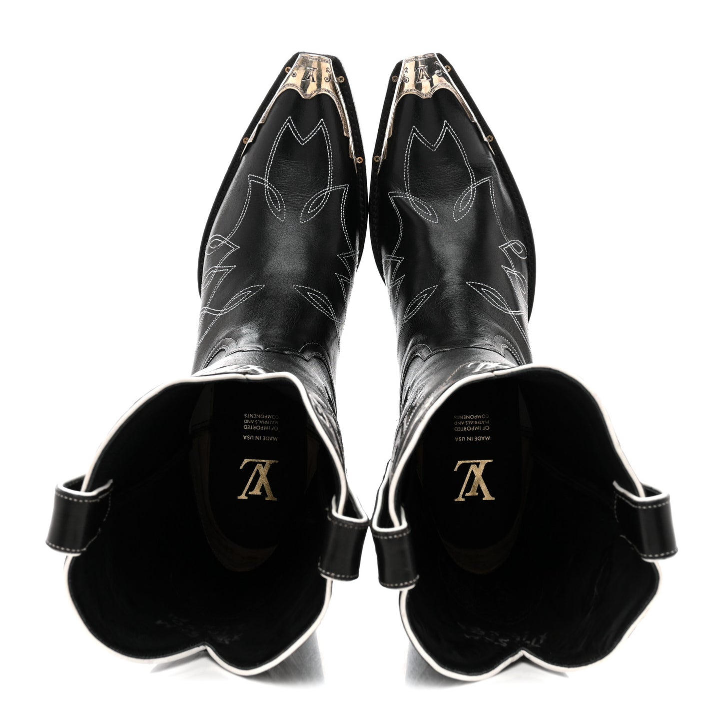 Calfskin LV Texan Mens Rider Boots 10.5 Black Silver