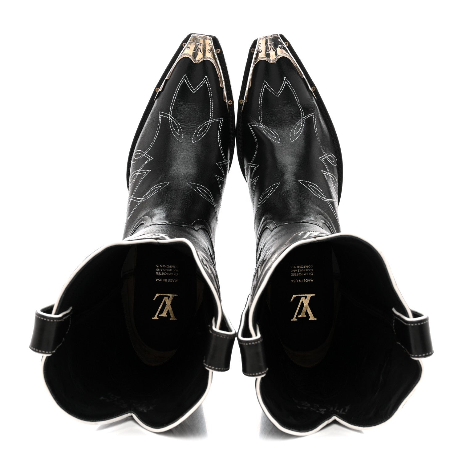 Louis Vuitton Calfskin LV Texan Mens Rider Boots 10.5 Black Silver 2 of 10