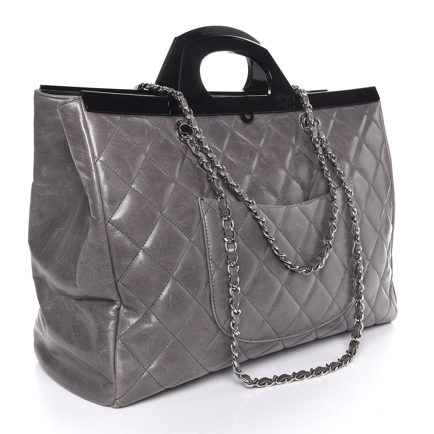 Glazed Calfskin Quilted Large CC Delivery Tote Grey