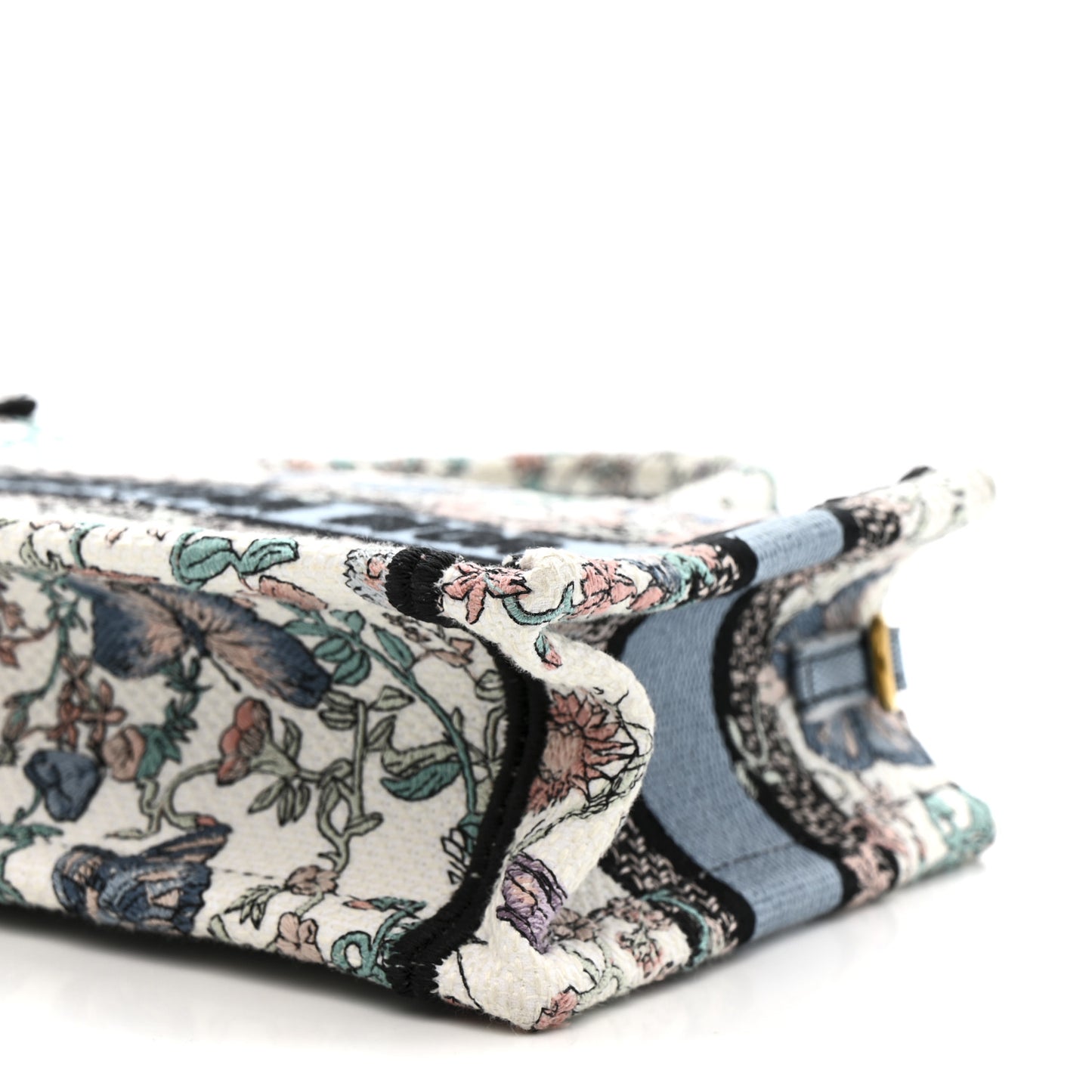 Canvas Embroidered Butterfly Mini Book Tote With Strap White Multicolor