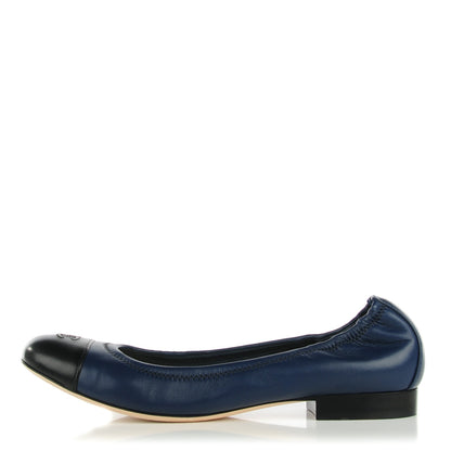 Chanel Lambskin Cap Toe CC Ballerina Flats 40 Navy Black 1 of 9
