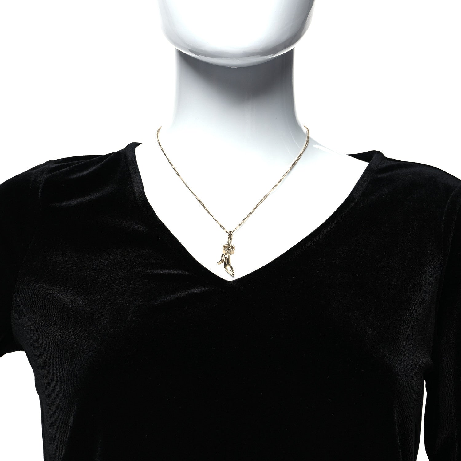 Chanel Crystal CC Heel Motif Necklace Gold 2 of 5