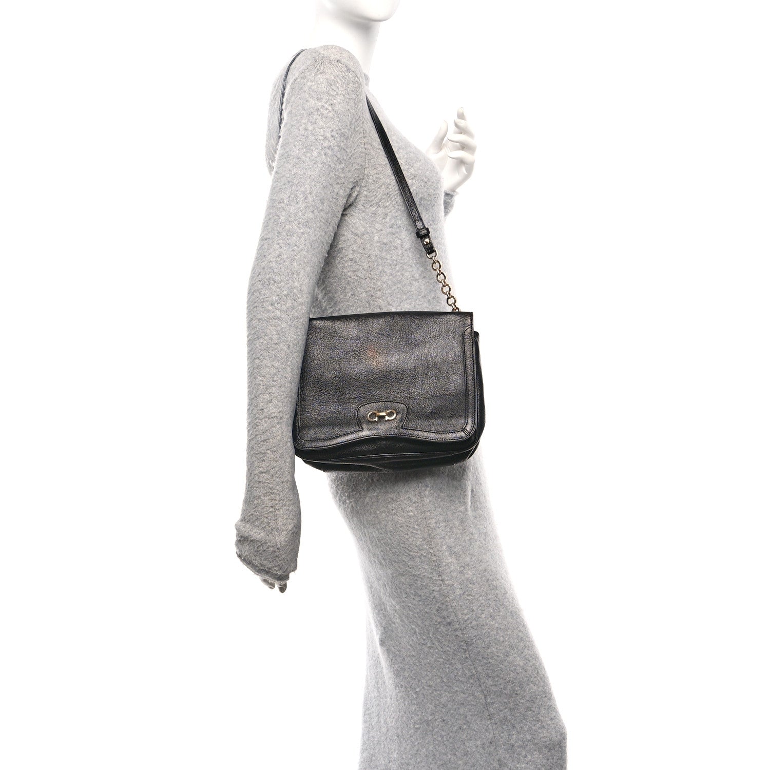 Salvatore Ferragamo Buffalo Gancini Shoulder Bag Black 2 of 9