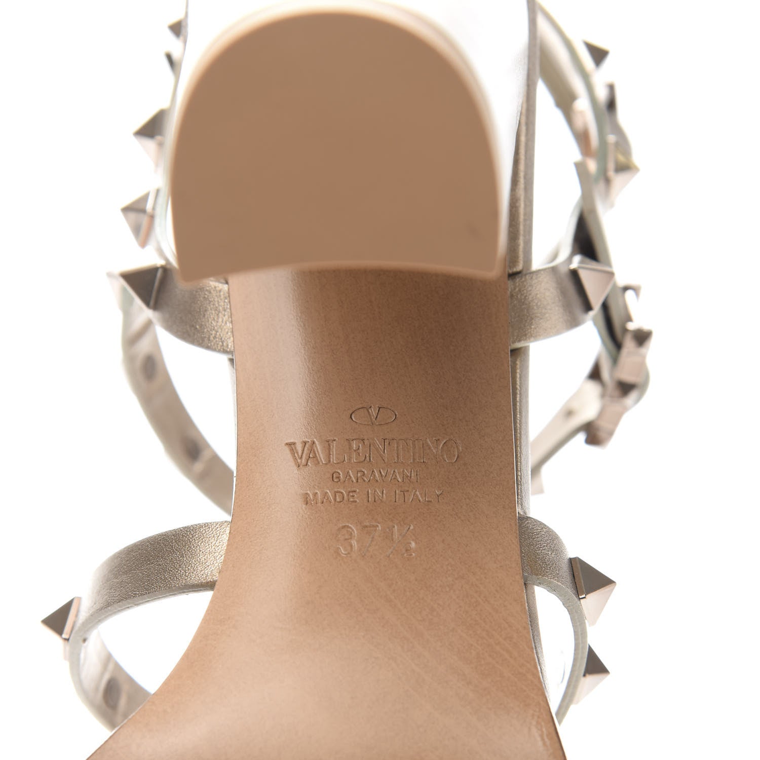 Valentino Garavani Metallic Calfskin Rockstud 90mm City Sandals 37.5 Skin 7 of 8