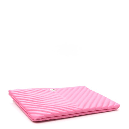 Chanel Lambskin Chevron Quilted Medium Cosmetic Case Pink 4 of 8