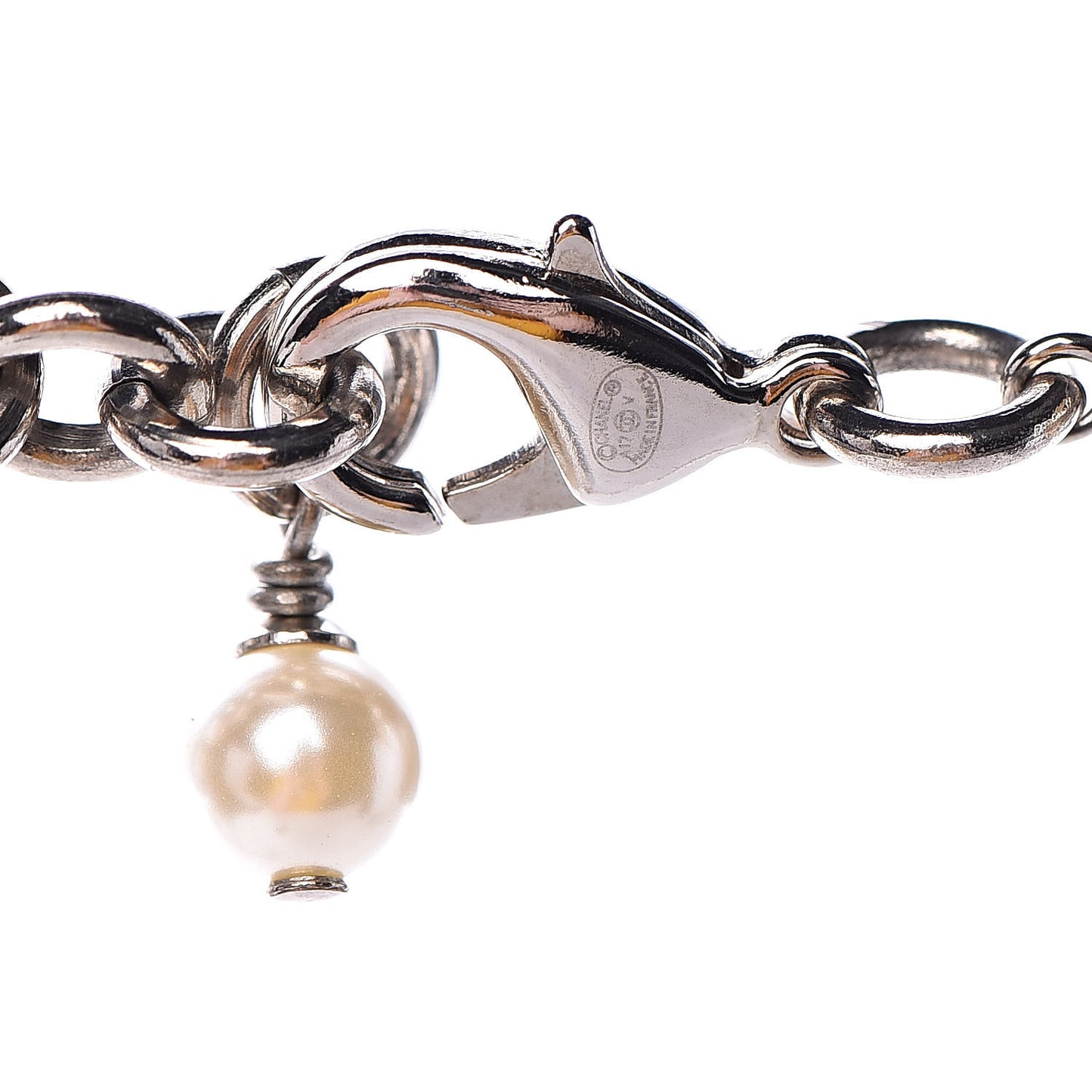 Crystal Pearl CC Long Necklace Silver