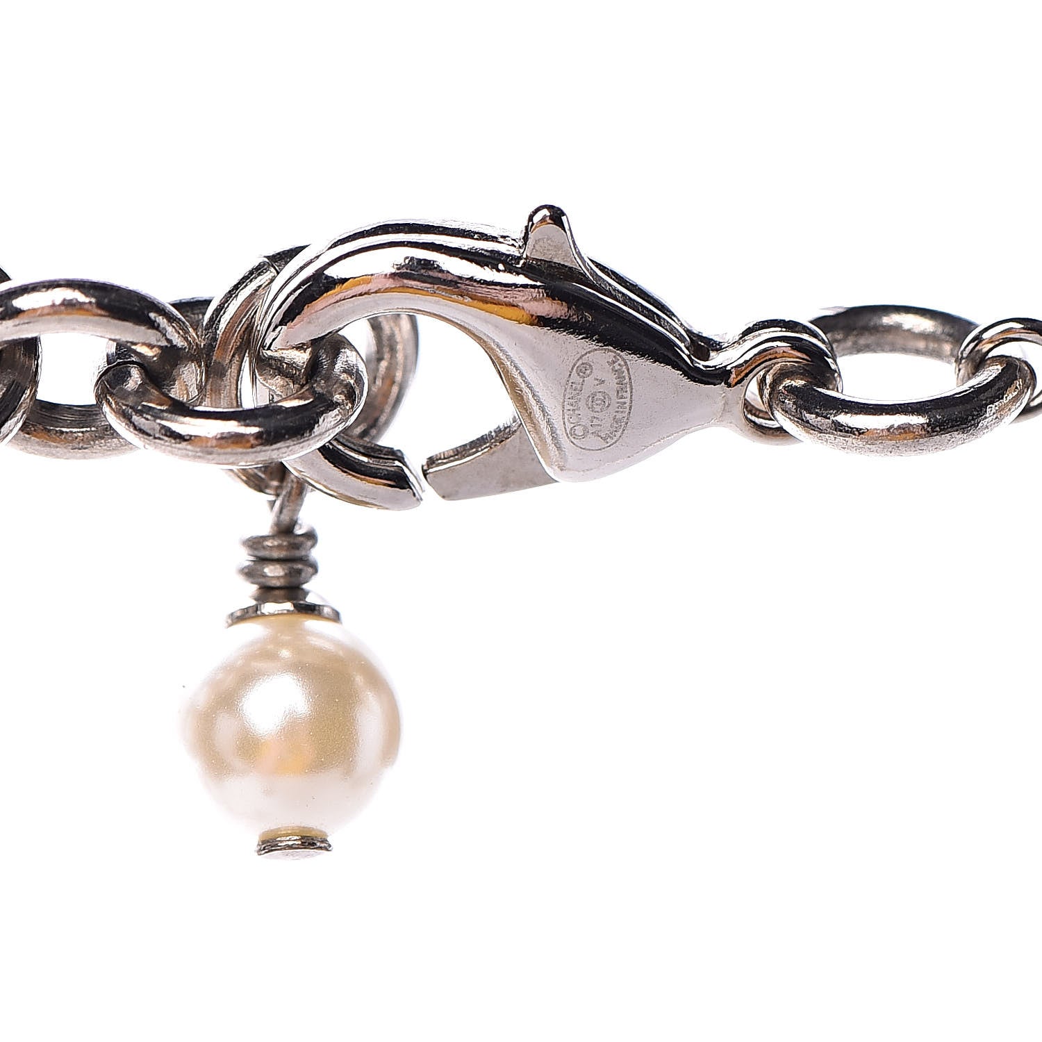 Chanel Crystal Pearl CC Long Necklace Silver 4 of 5