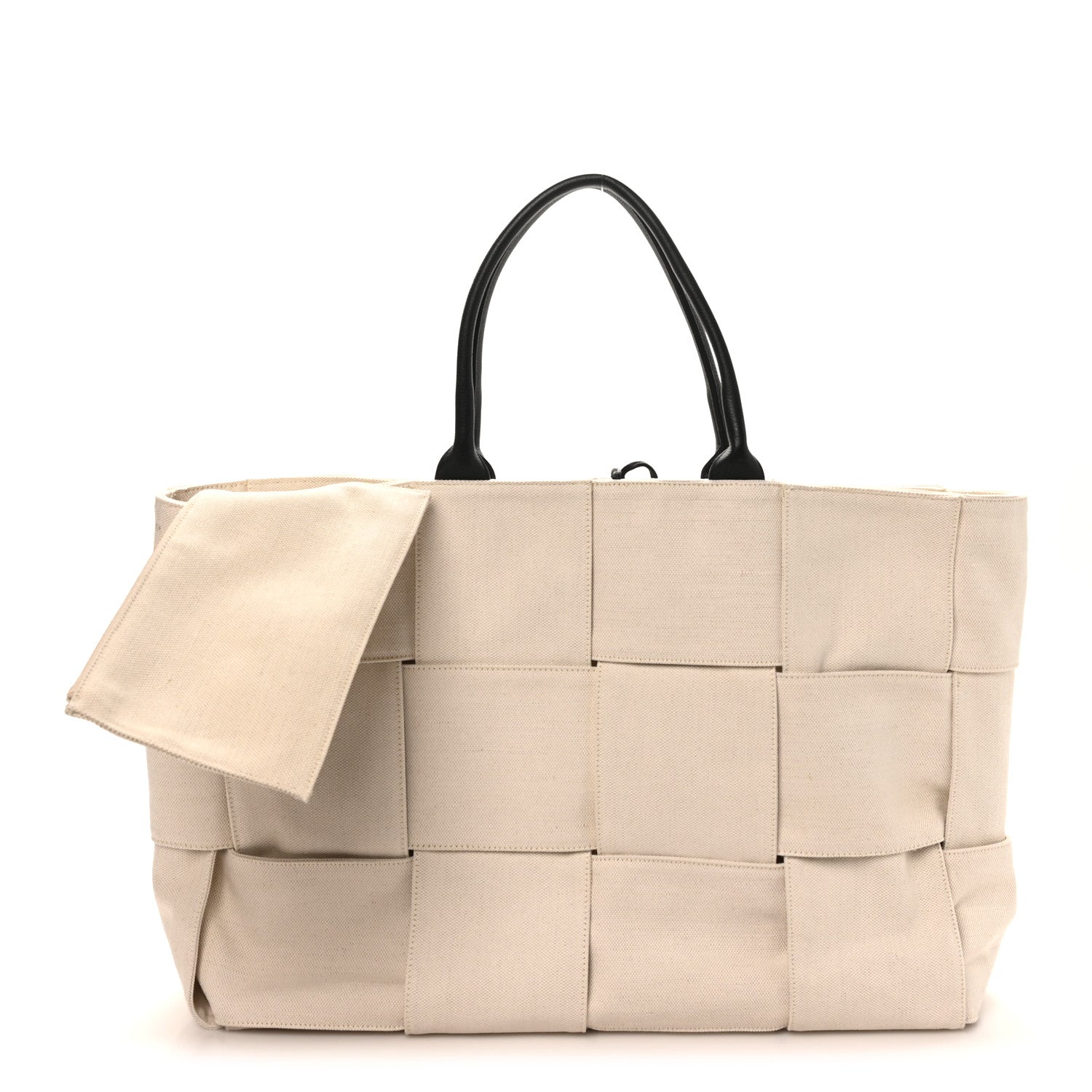Bottega Veneta Canvas Maxi Intrecciato Large Arco Tote Beige Black 3 of 11