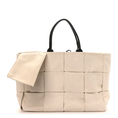 Bottega Veneta Canvas Maxi Intrecciato Large Arco Tote Beige Black 3 of 11