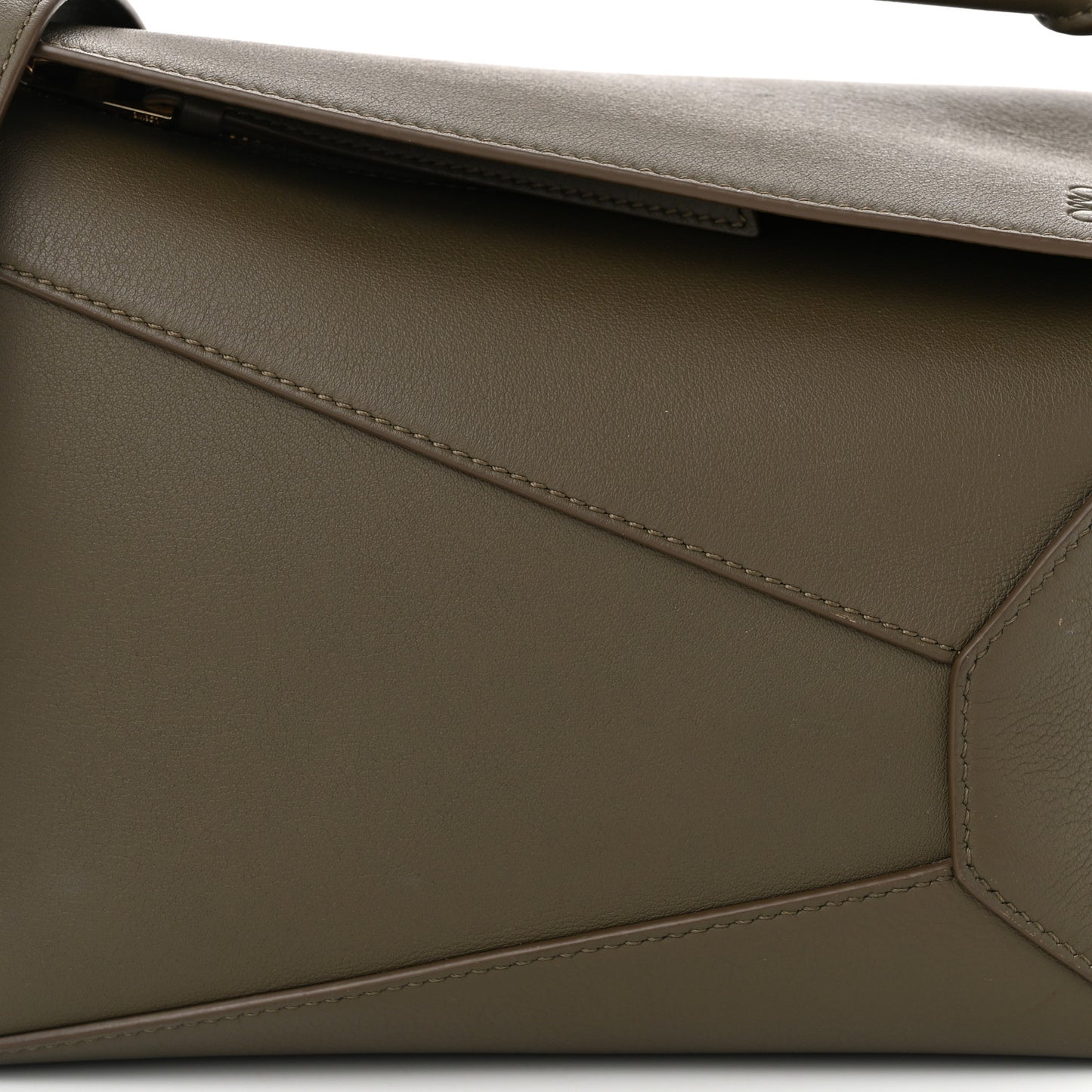 Calfskin Small Puzzle Edge Bag Dark Khaki Green