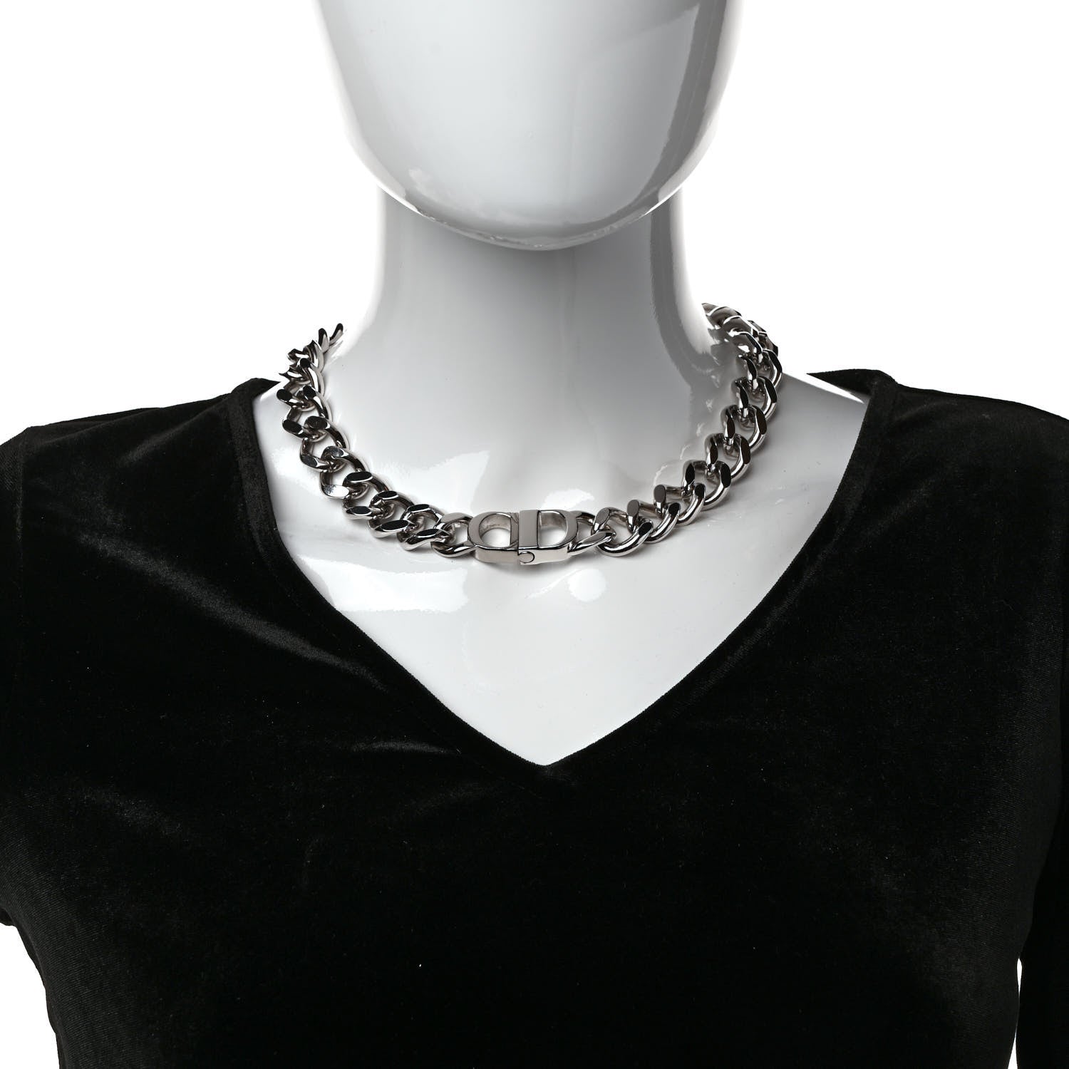 Christian Dior Brass CD Icon Chain Link Necklace Silver 2 of 5