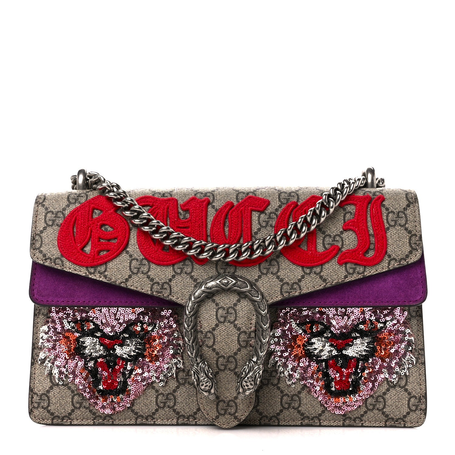 Gucci GG Supreme Monogram Embroidered Small Dionysus Shoulder Bag Purple 1 of 8