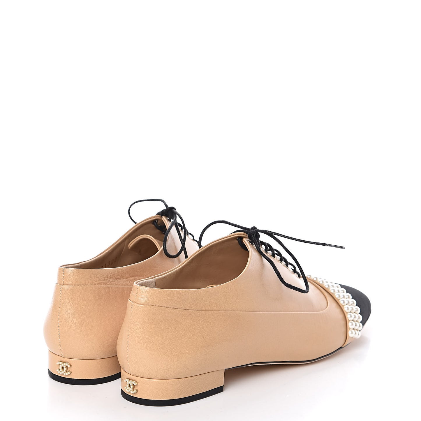 Goatskin Grosgrain Pearl Cap Toe Lace Up Oxfords 39 Beige Black