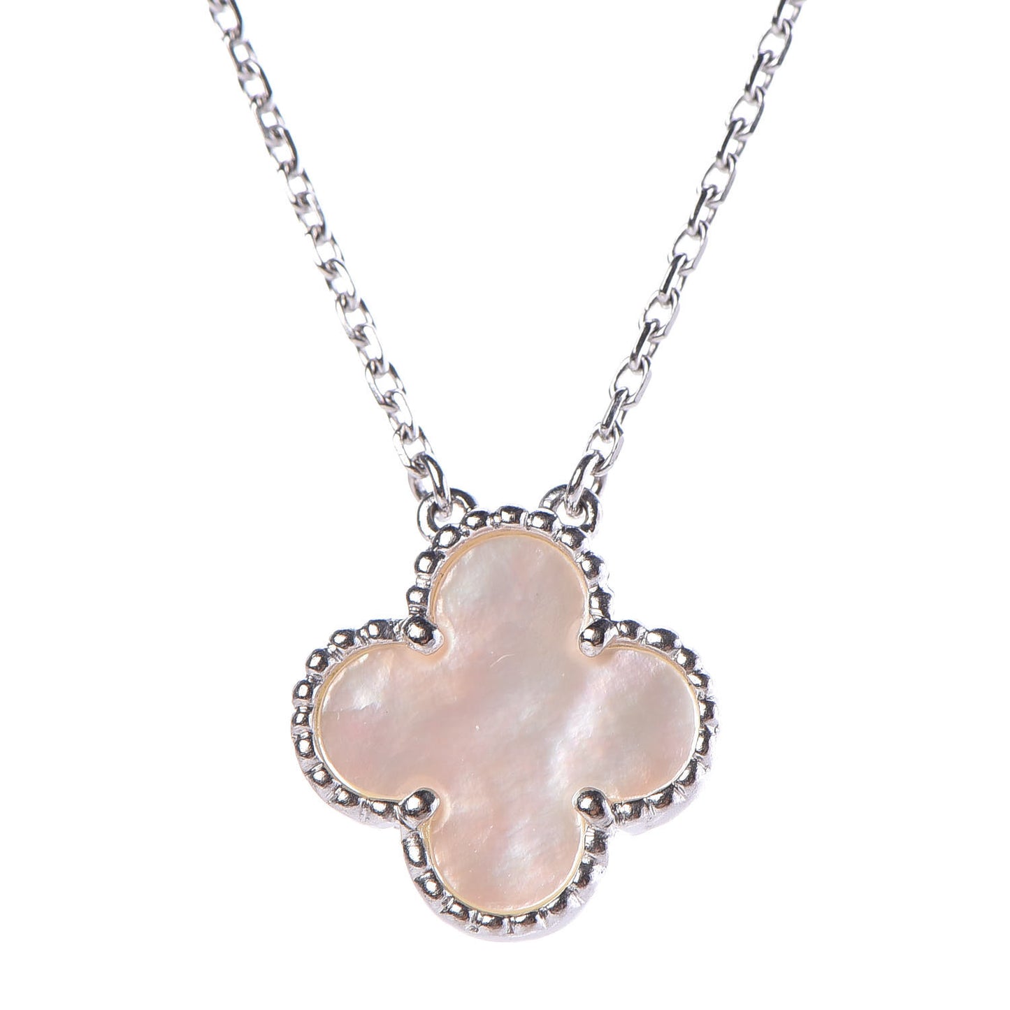 18K White Gold Mother of Pearl Vintage Alhambra Pendant Necklace