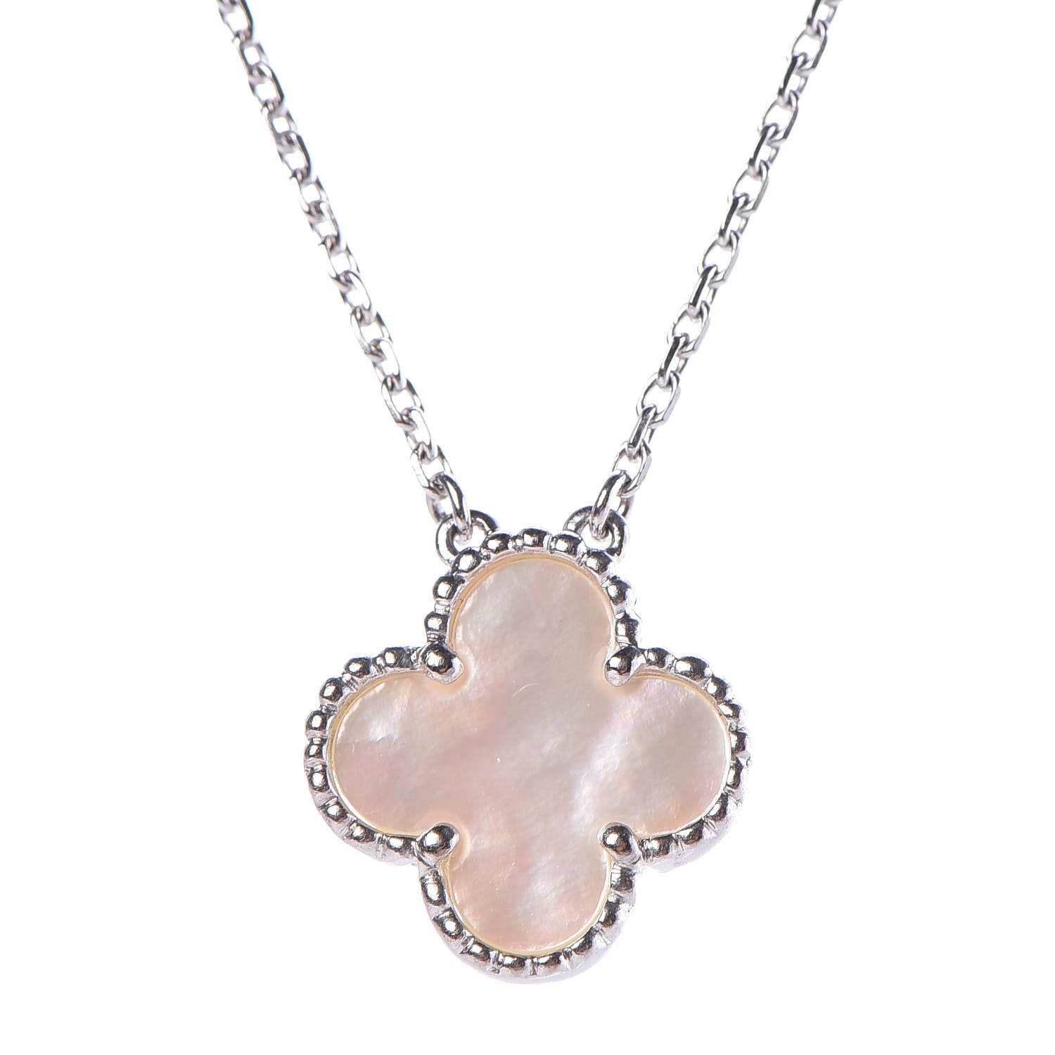Van Cleef & Arpels 18K White Gold Mother of Pearl Vintage Alhambra Pendant Necklace 4 of 7