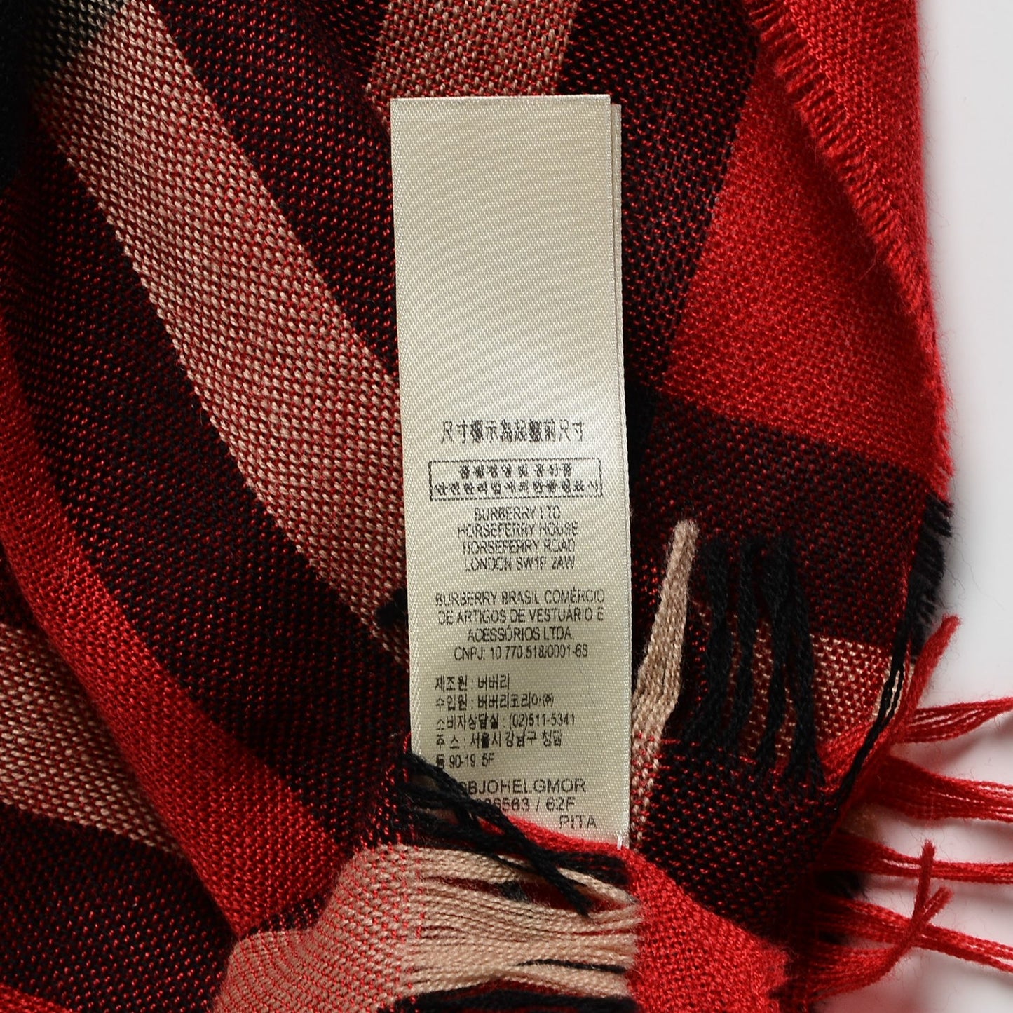 Merino Wool Cashmere Classic Check Scarf Red