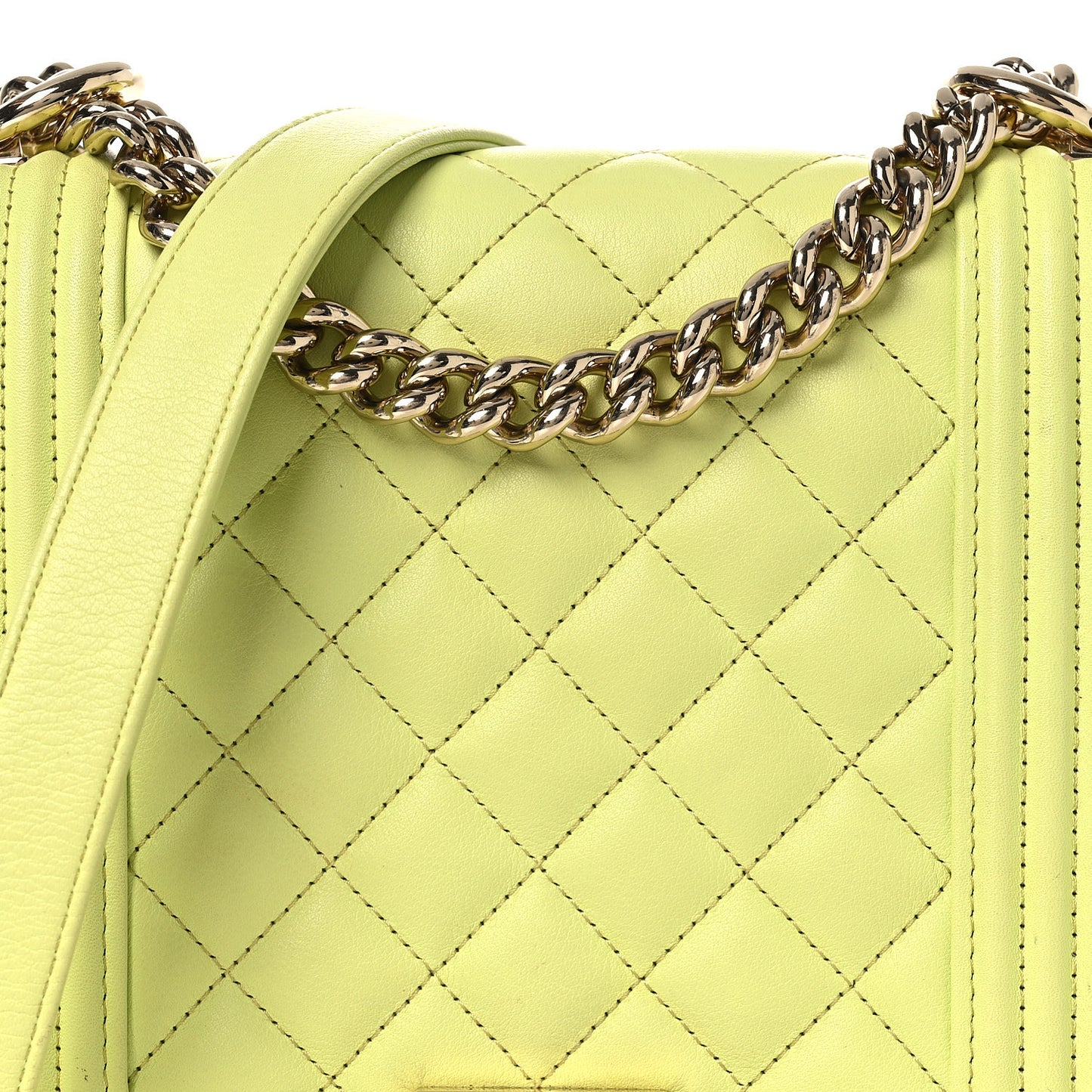 Calfskin Quilted North South Boy Flap Light Green