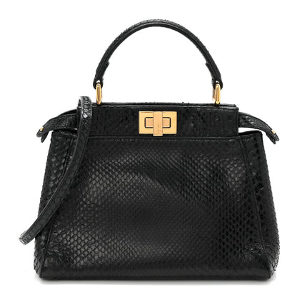 Fendi Snakeskin Nappa Mini Peekaboo Iconic Satchel Black 1 of 10