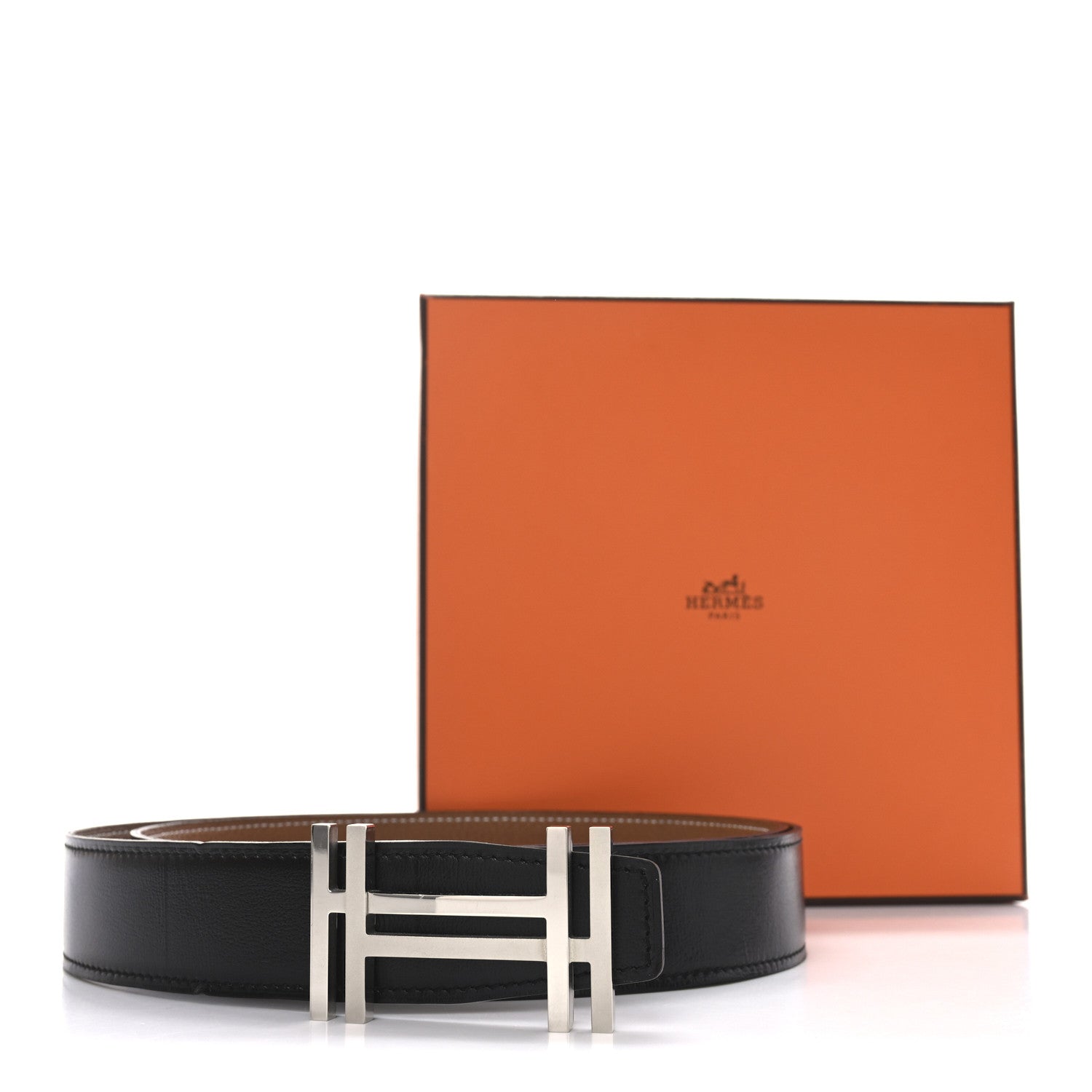 Hermes Box Togo 32mm Au Carre H Belt 95 Black Gold 6 of 6