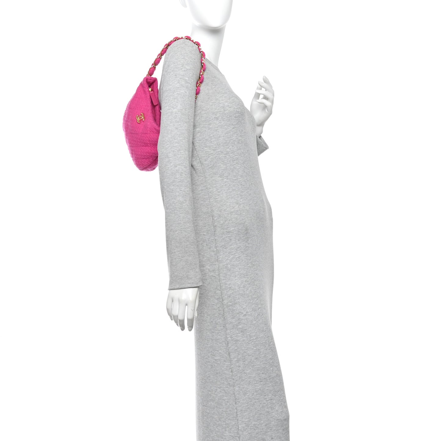 Cashmere Tweed Quilted CC Links Hobo Fuchsia