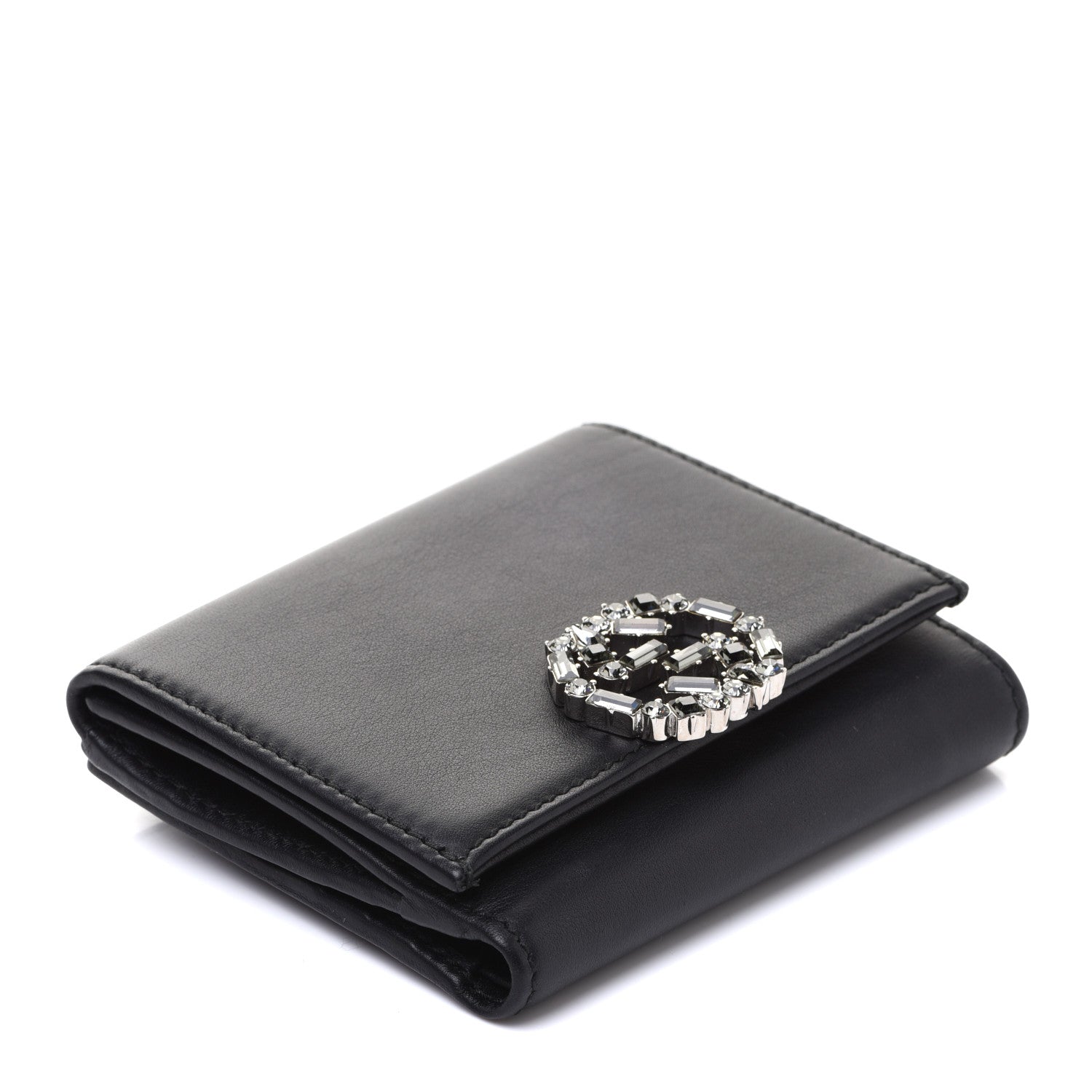 Gucci Calfskin Swarovski Crystal Mini GG Sparkling French Flap Wallet Black 4 of 9