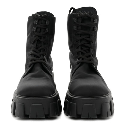 Prada Re-Nylon Gabardine Metal Triangle Logo Monolith Pouch Pocket 55mm Boots 39 Black 2 of 9