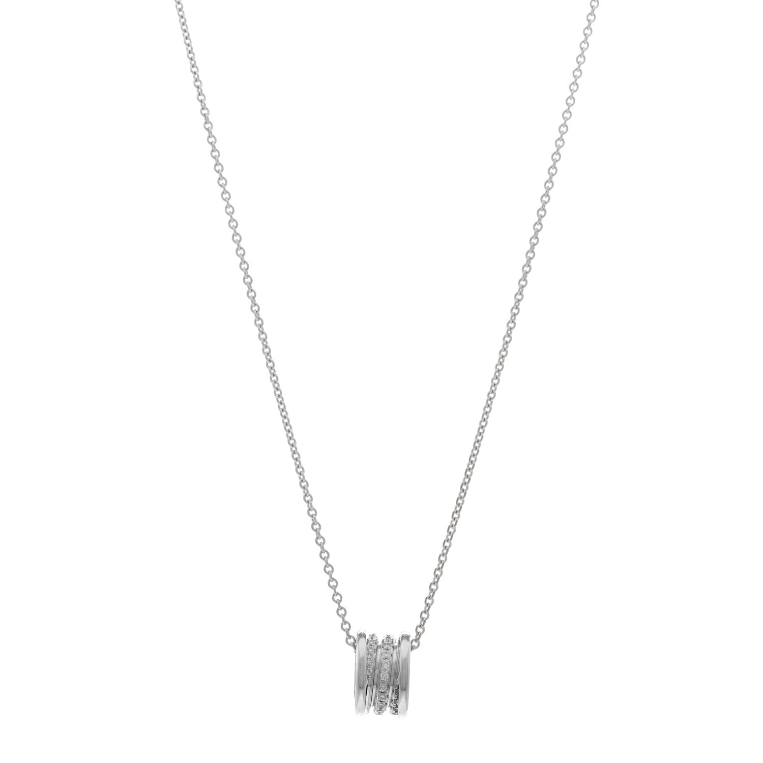Bulgari 18K White Gold Diamond B.Zero1 Pave Pendant Necklace 1 of 5