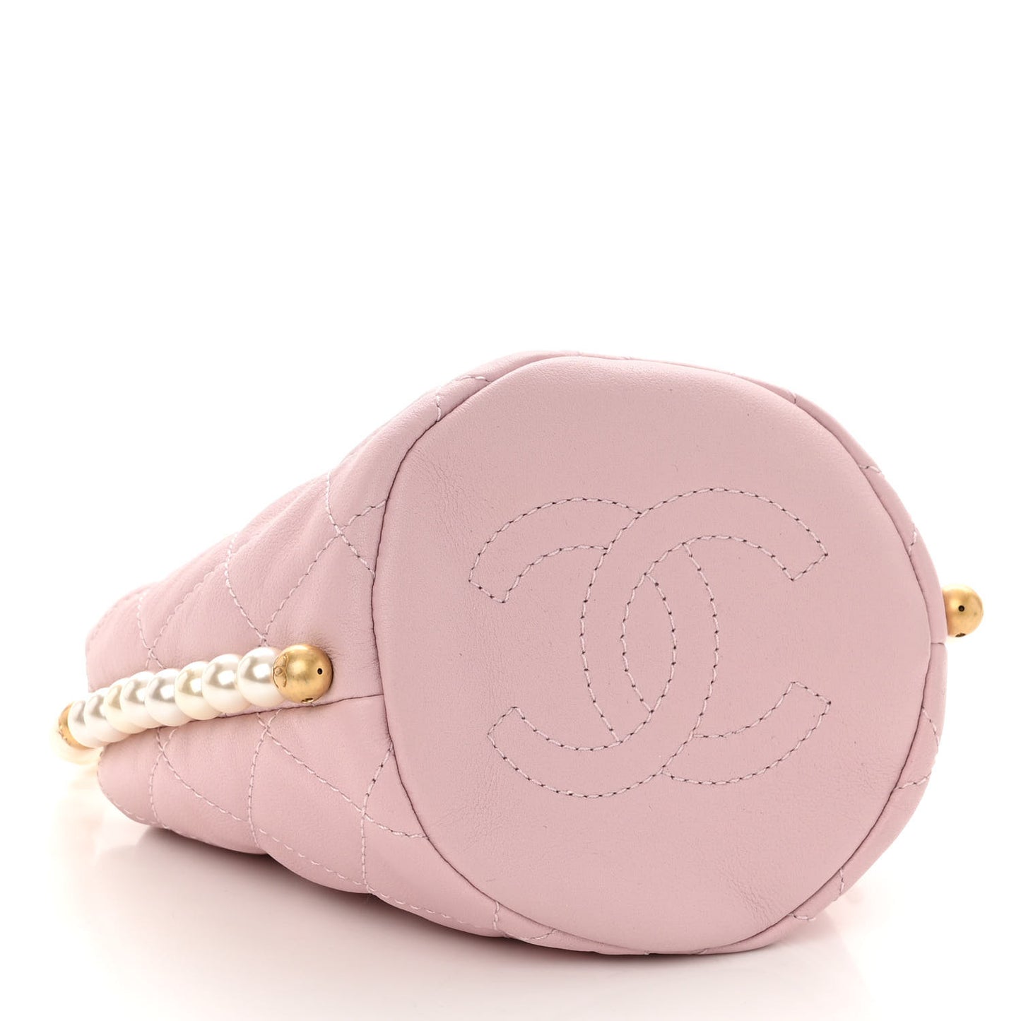 Calfskin Quilted Pearl Mini About Pearls Drawstring Bucket Light Pink