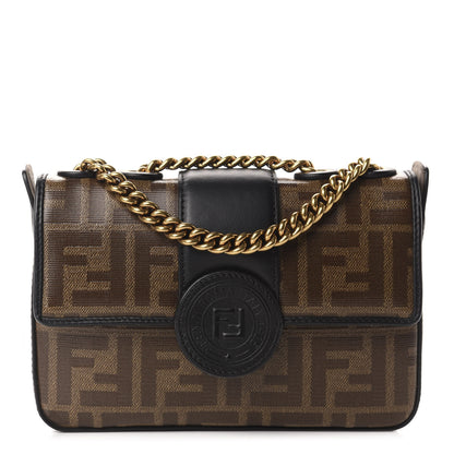 Fendi Glazed Fabric Vitello Century FF 1974 Stamp Patch Mini Double F Crossbody Bag Mogano Panna Black 1 of 10