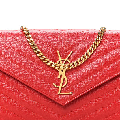 Saint Laurent Grain De Poudre Matelasse Chevron Monogram Chain Wallet Red 7 of 10