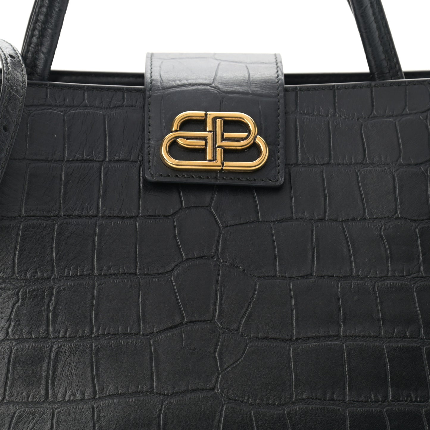 Calfskin Crocodile Embossed Medium Sharp Tote Black