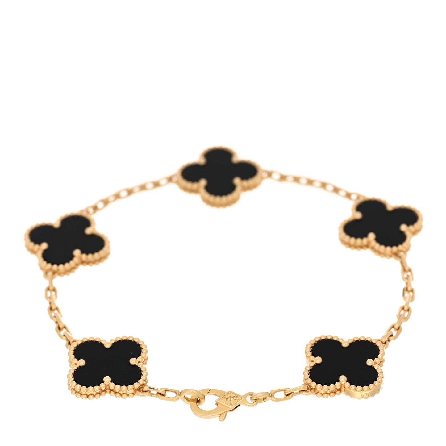 18K Yellow Gold Black Onyx 5 Motifs Vintage Alhambra Bracelet