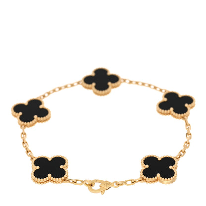 Van Cleef & Arpels 18K Yellow Gold Black Onyx 5 Motifs Vintage Alhambra Bracelet 2 of 4