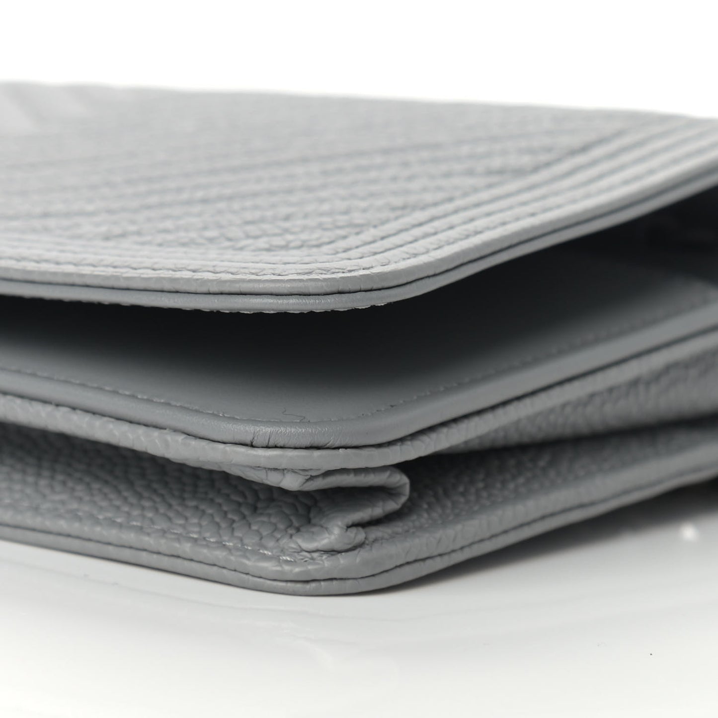 Caviar Chevron Quilted Boy Wallet On Chain WOC Grey