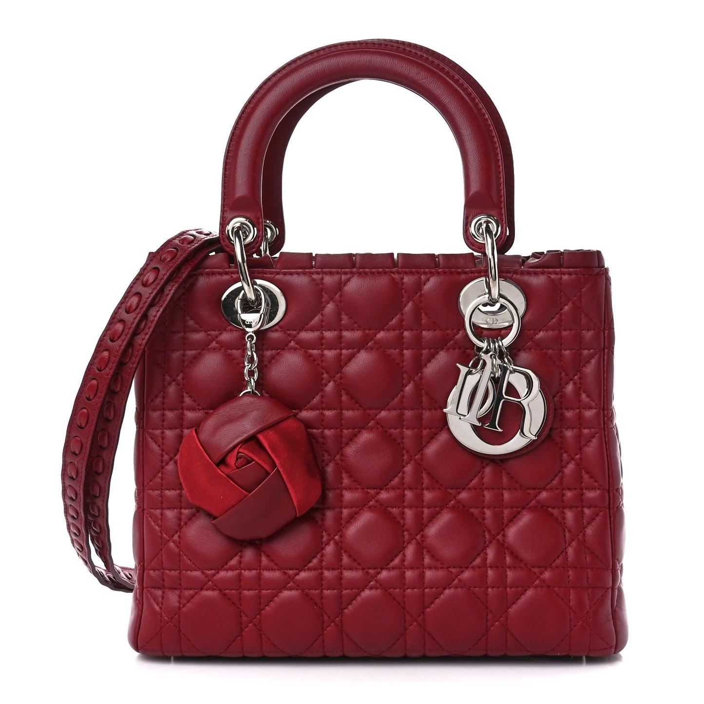 Lambskin Cannage Bow Medium Lady Dior Burgundy
