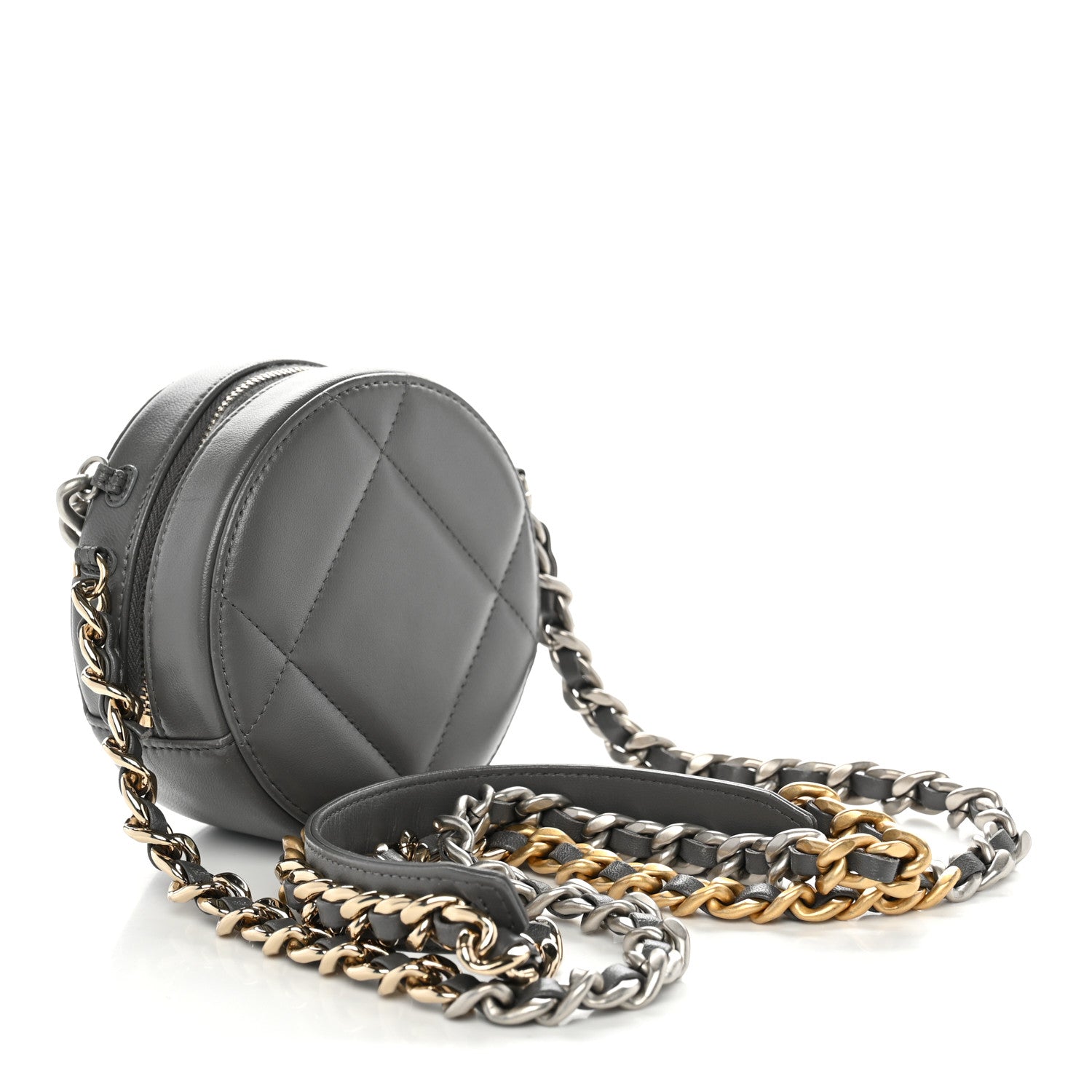 Chanel Lambskin Quilted Chanel 19 Round Clutch With Chain Grey 3 of 10